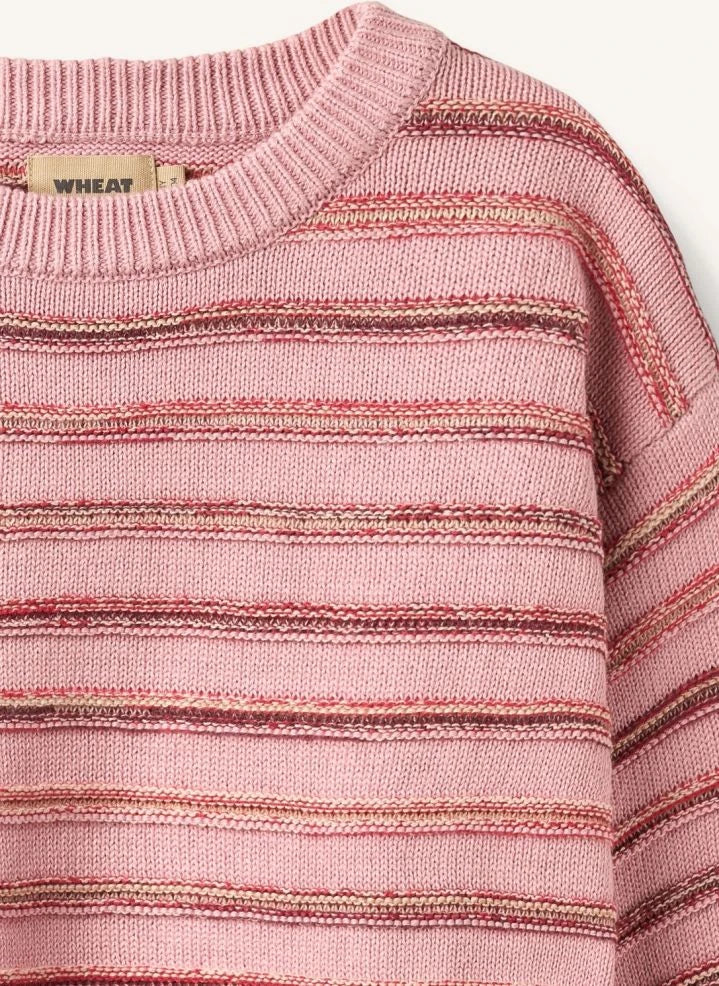 Wheat - Harlow Çizgili Organik Pamuk Jakarlı Kazak | Mermerimsi pembe