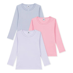 Petit Bateau - 3’lü düz organik pamuklu tişört paketi | Mauve