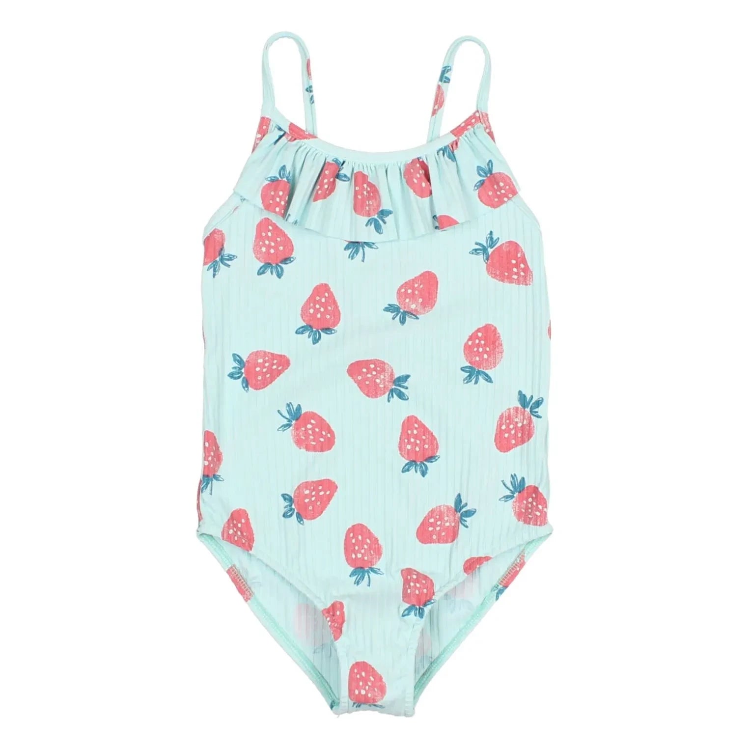 Búho - Strawberry Pattern Ribbed Swimsuit | Aqua