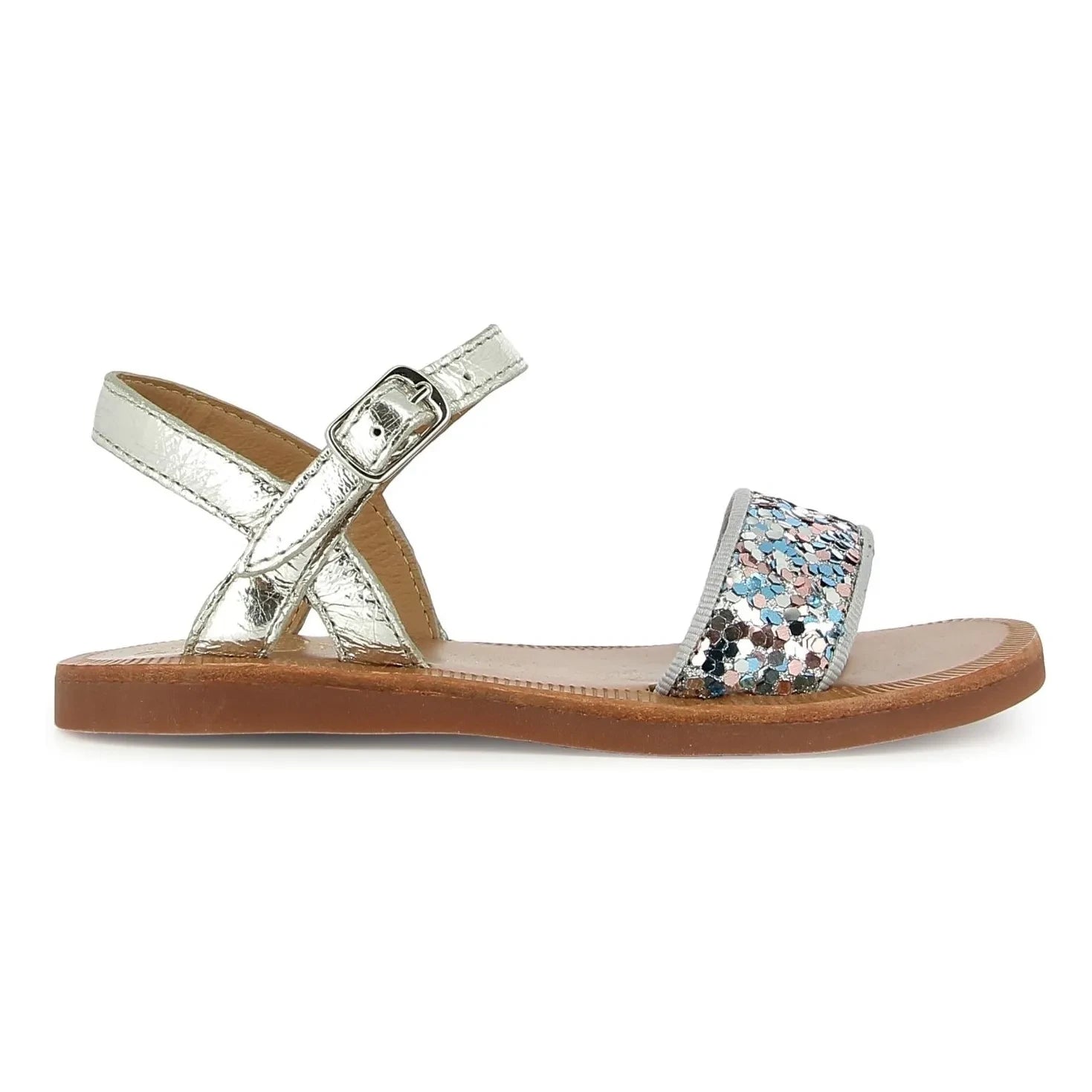 Pom d'Api - Plagette Glitter Sandals with Buckle | Silver