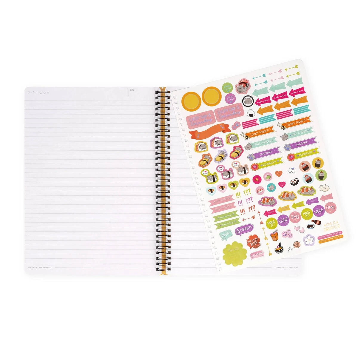 Legami - A4 Lined Defter ile Illustrated Hard Kılıf - Sushi Cat - Jotter - Spiral-Bound