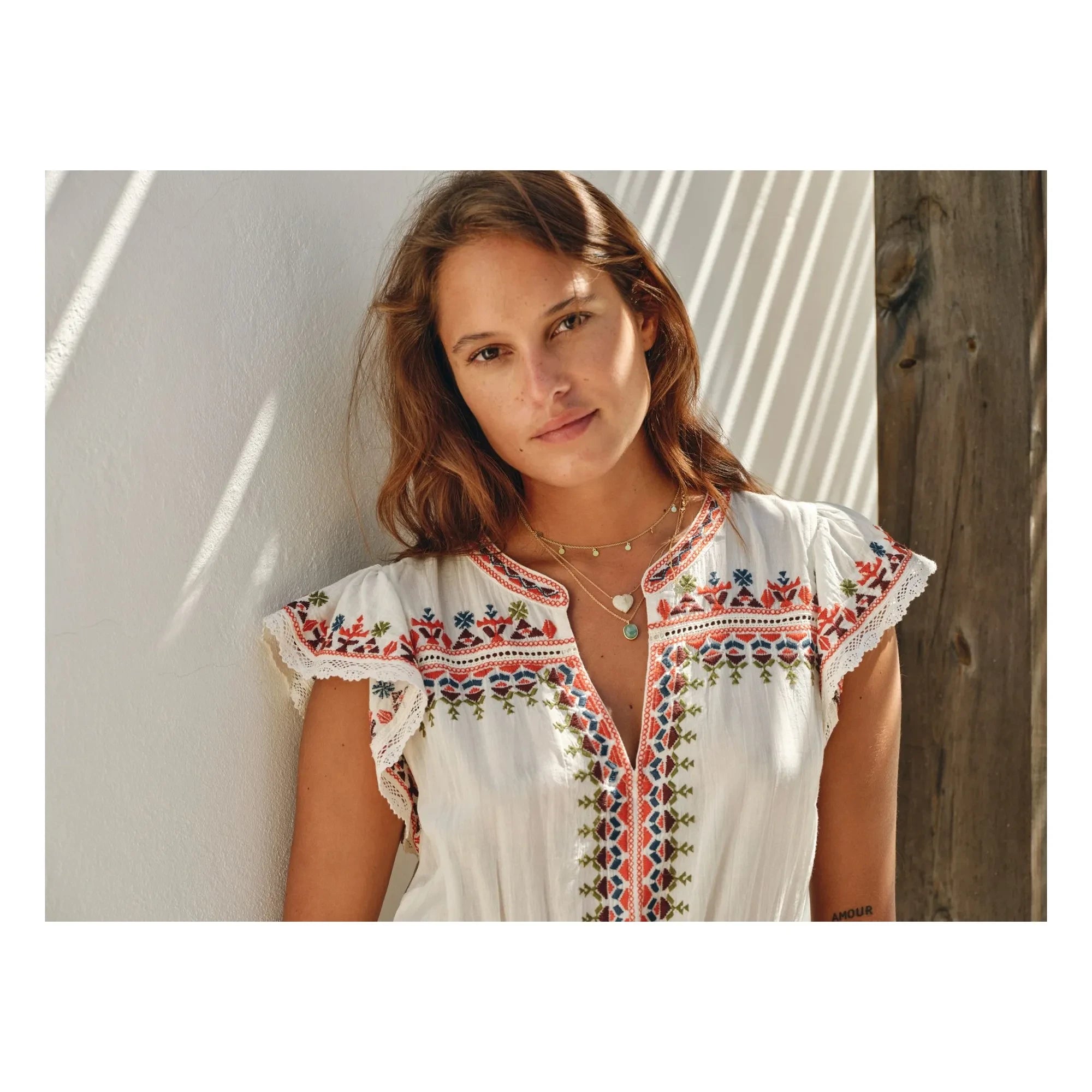 M.A.B.E. - Rani Cotton Embroidered Dress | Ecru