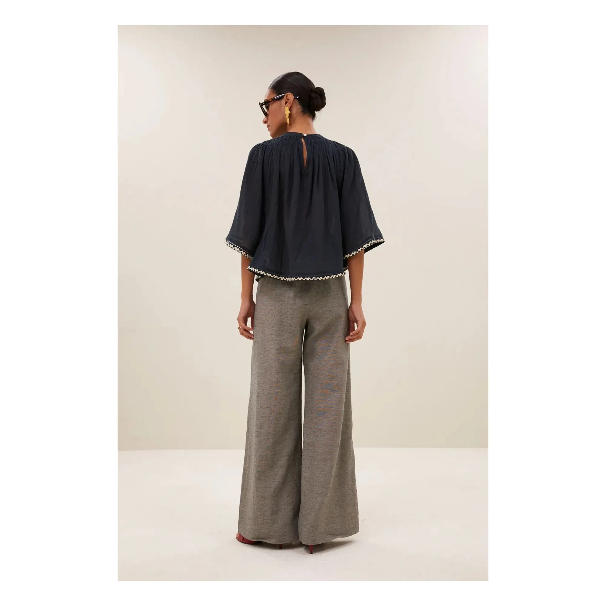 By Bar - Emmi Embroidered Organic Cotton Blouse | Carbon