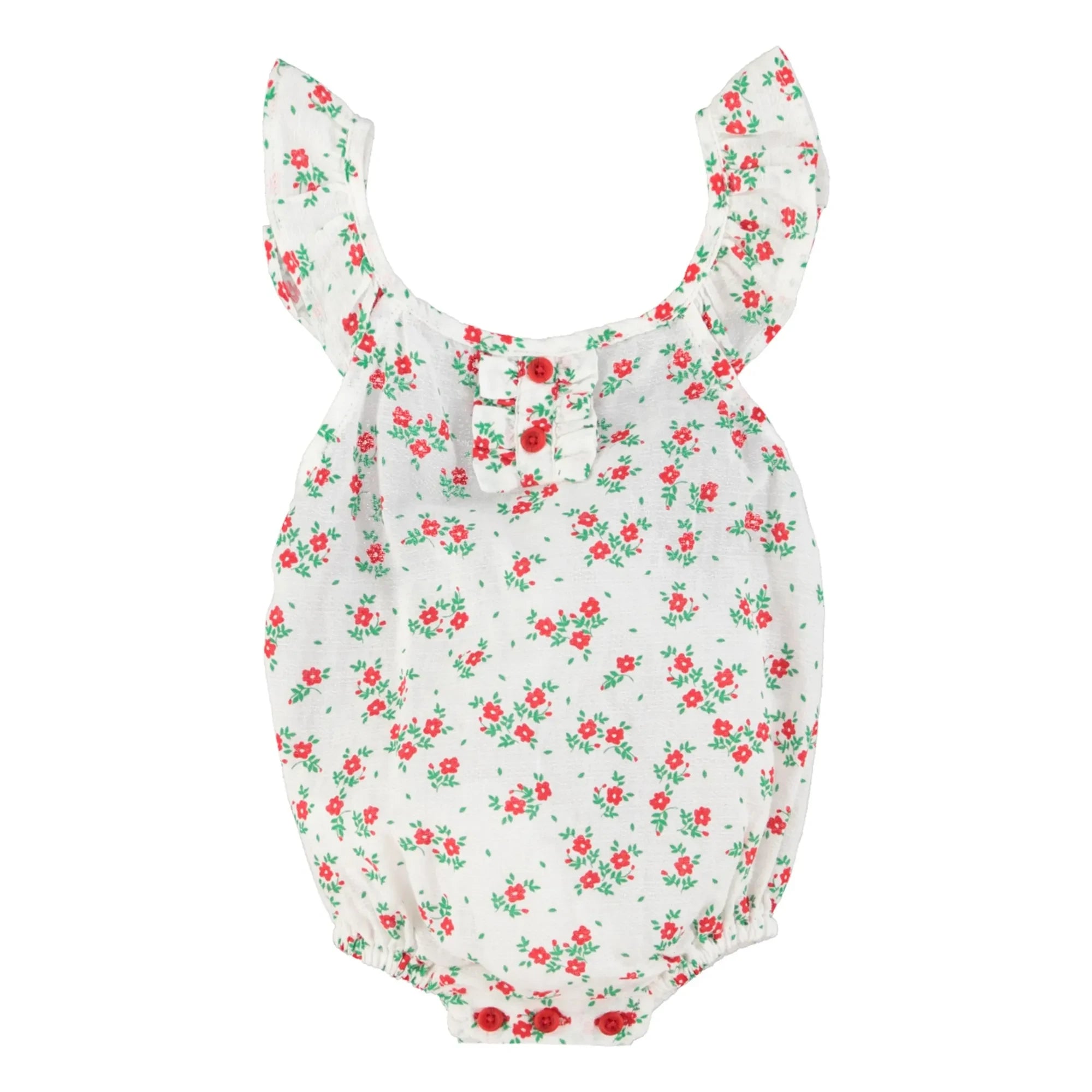 Piupiuchick - Organic Cotton Floral Pattern Romper | White
