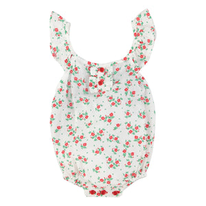 Piupiuchick - Organic Cotton Floral Pattern Romper | White