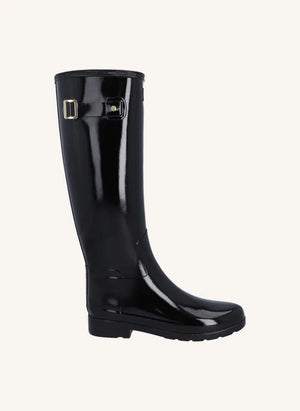 Hunter - Gold Trim Vernis Leather Wellington Riding Boots | Shiny Black