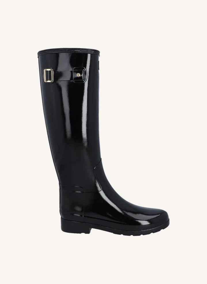 Hunter - Gold Trim Vernis Leather Wellington Riding Boots | Shiny Black