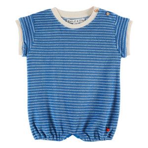 Emile et Ida - Striped Organic Cotton Towel Romper | Blue