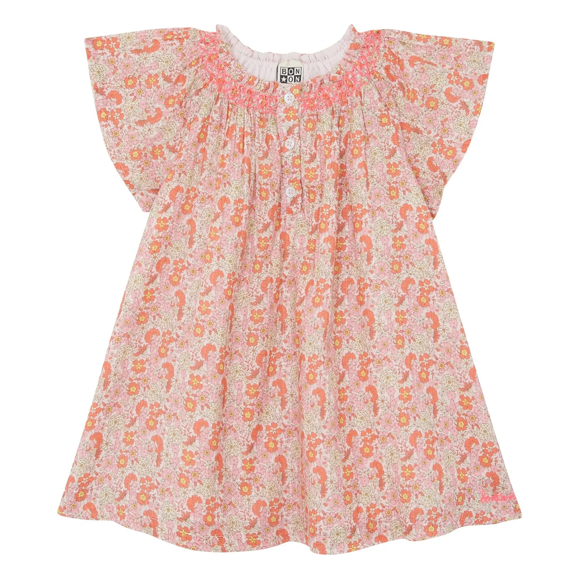 Bonton - Noisette Fleurie Büzgülü Elbise | Pembe