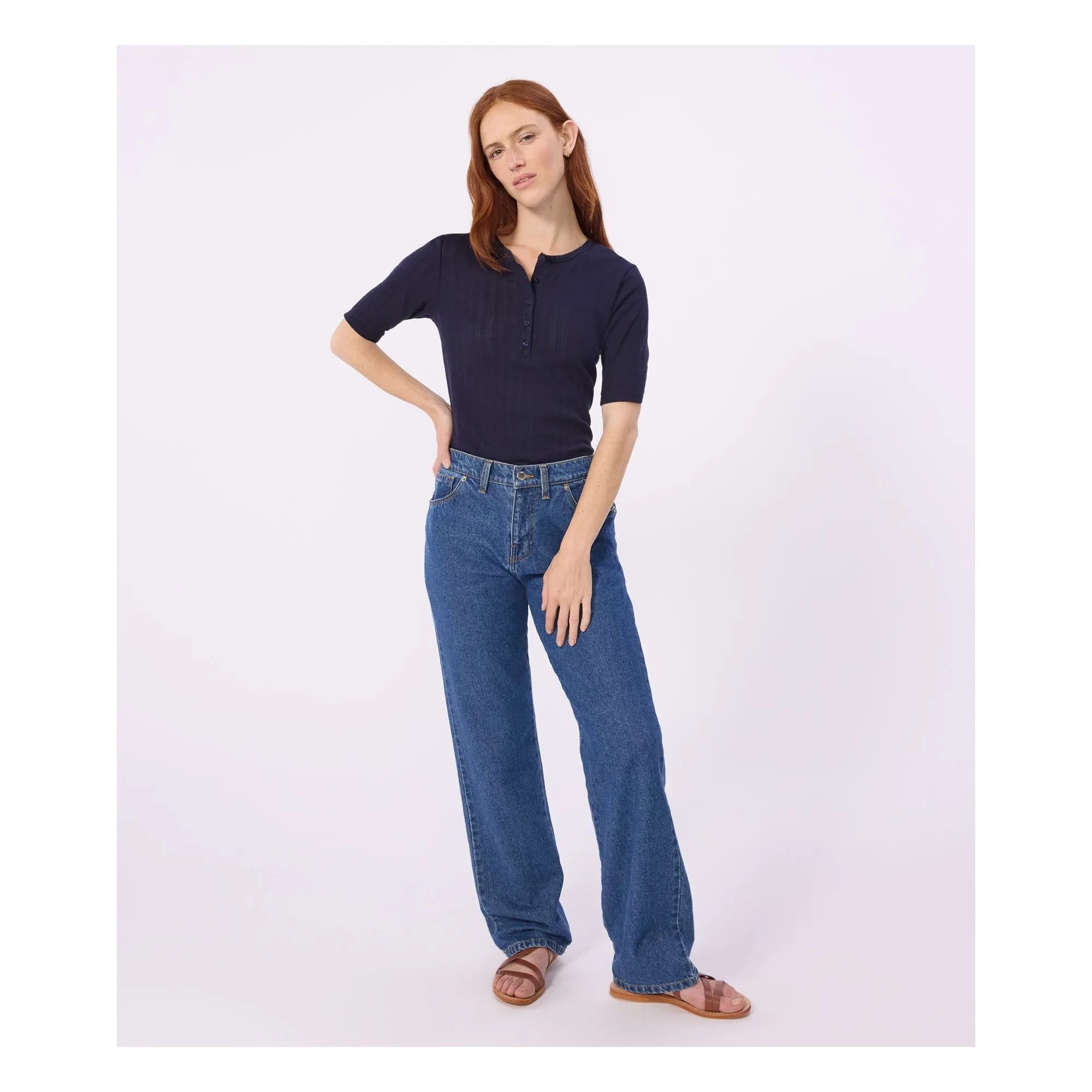Petit Bateau - Pointelle Turtleneck T-Shirt | Navy Blue