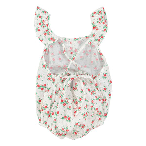 Piupiuchick - Organic Cotton Floral Pattern Romper | White