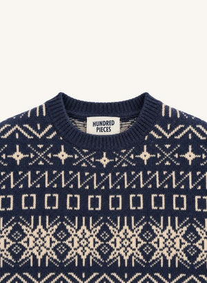 Hundred Pieces - Mika Jacquard Merino Wool Sweater | Grey Blue