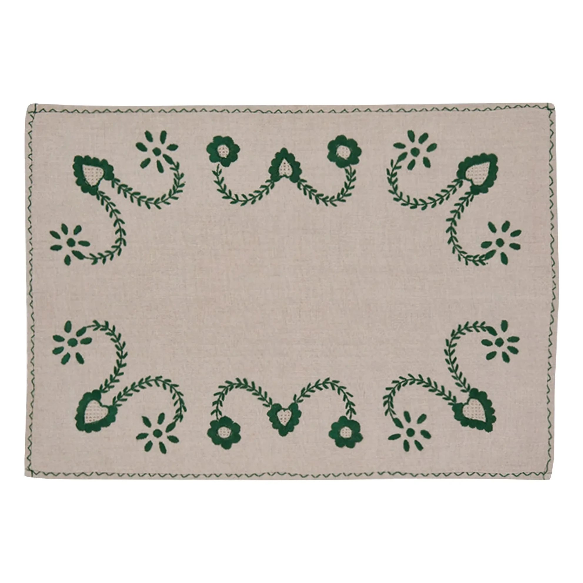 House of Capricorn - Viana embroidered placemat and napkin set | Green