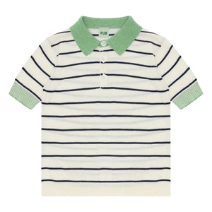 FUB - Striped polo neck T-shirt Extra Fine Knit Organic Cotton | Ivory