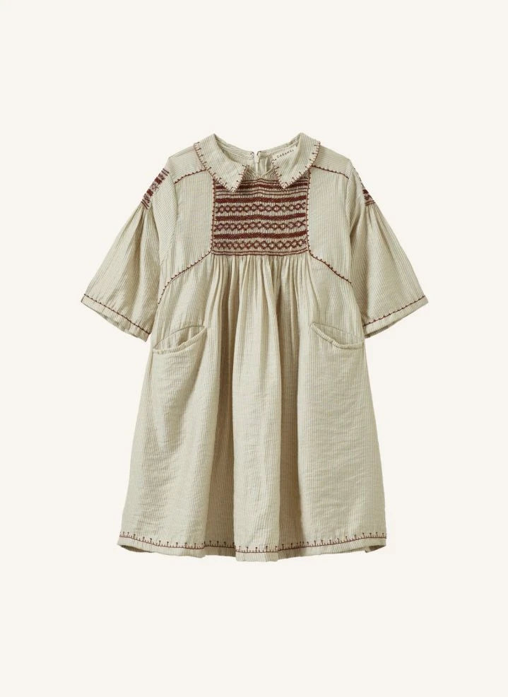 Caramel - Mathilde Striped Dress | Taupe Brown