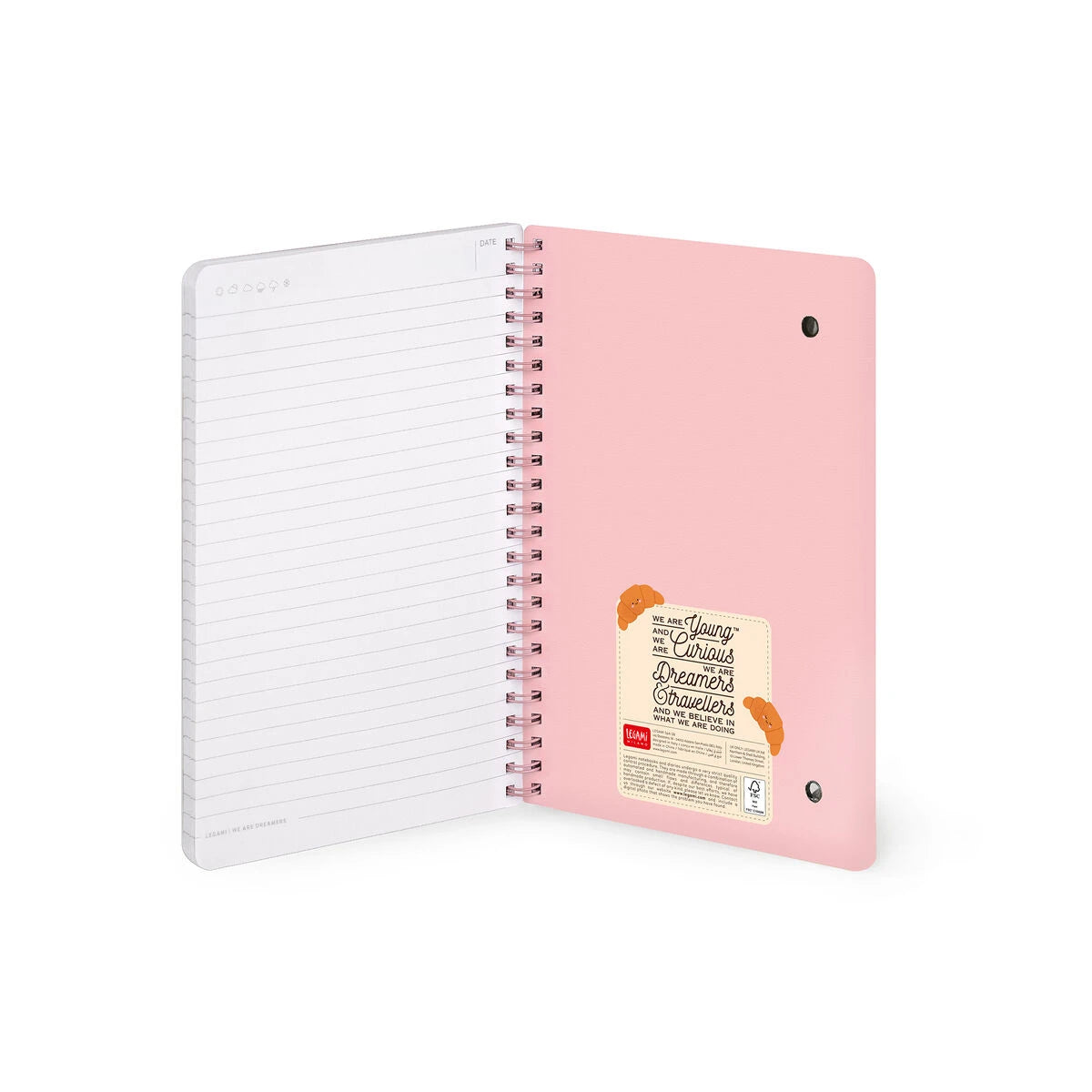 Legami - Çizgili A5 Defter - Resimli Sert Kapak - Kruvasan - Spiralli