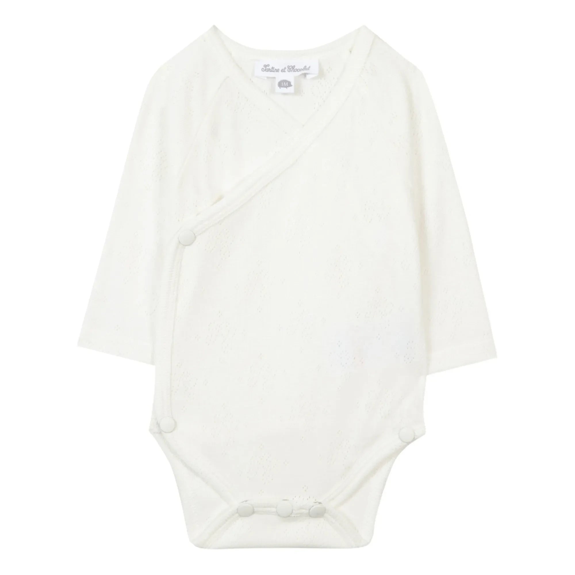 Tartine et Chocolat - Organic Cotton Cross-Over Pointelle Baby Body | Ecru