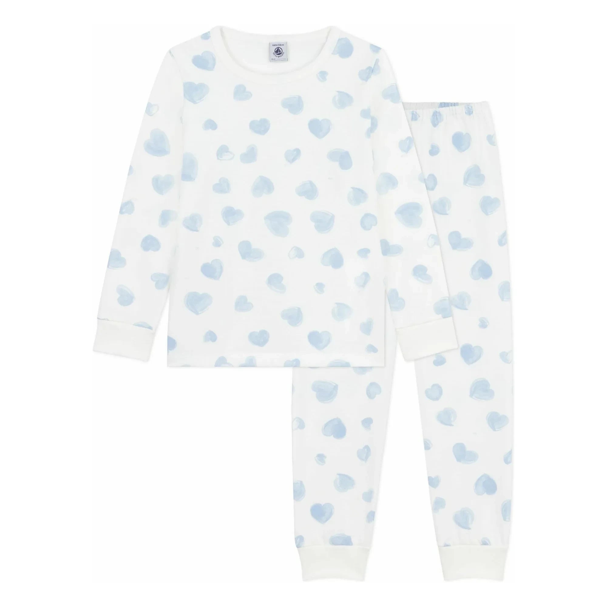 Petit Bateau - Organic Cotton Dyed Heart Pajamas | White