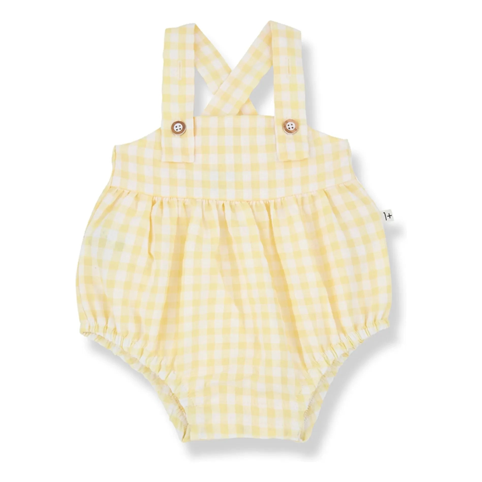 1+ in the family - Patras Vichy Seersucker Romper | Light Yellow