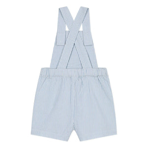 Petit Bateau - Çizgili Seersucker Organik Pamuklu Kısa Salopet | Açık Mavi