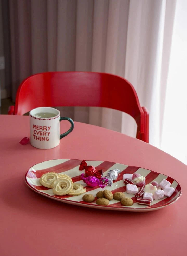Rice - Striped Ceramic Plate | Red