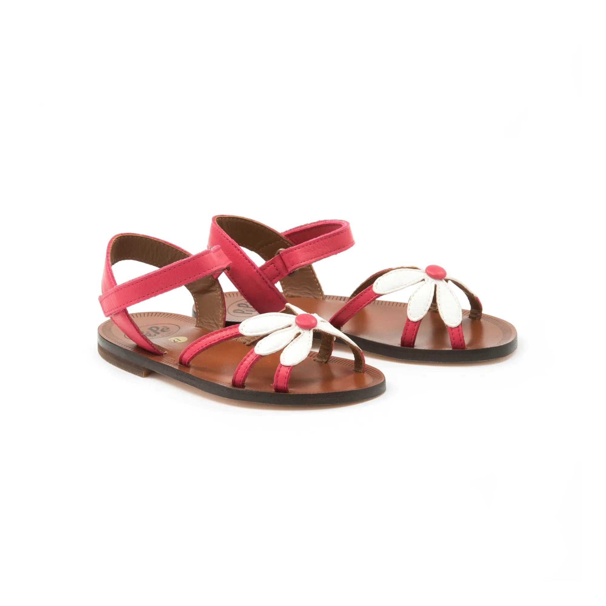 Pèpè - Çiçek Desenli Çizgili Sandaletler | Pembe
