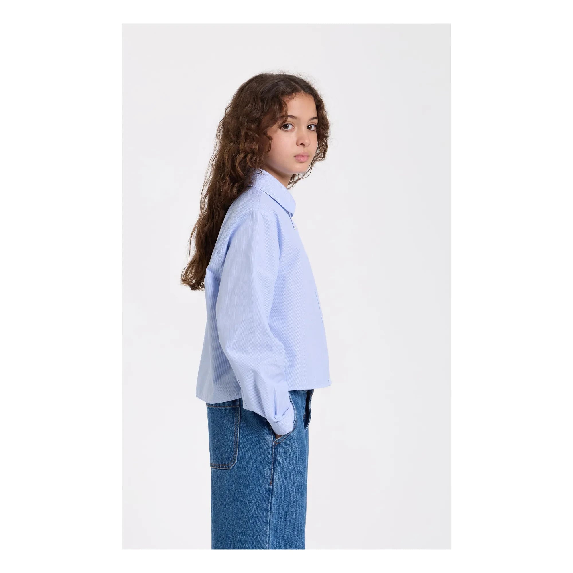 Smallable Kid - Clara Striped Short Shirt | Light Blue