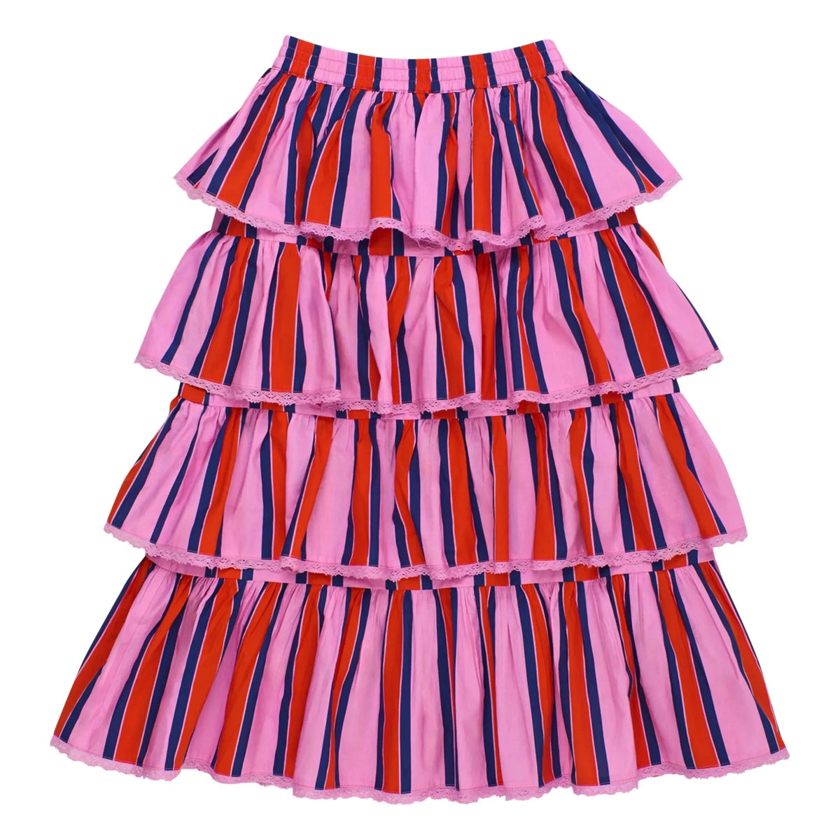 Maison Mangostan - Striped Ruffle Skirt | Pink