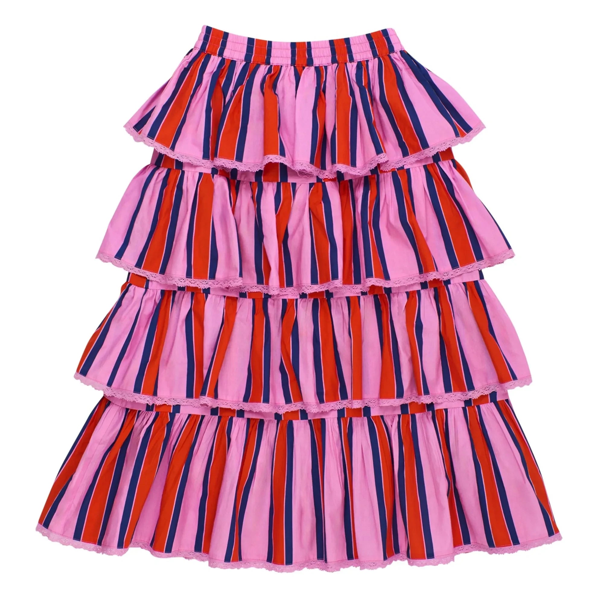 Maison Mangostan - Striped Ruffle Skirt | Pink