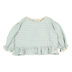 Búho - 3/4 Sleeve Checkered Seersucker Blouse | Aqua