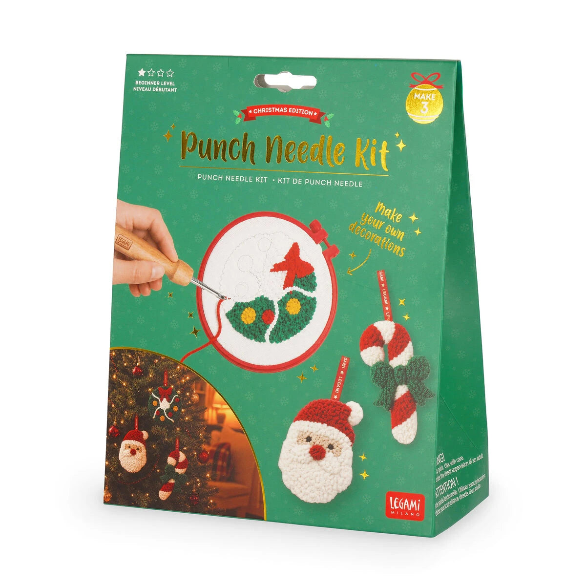 Legami - Creative Kit Hanging Christmas Decorations - Punch Needle Kit