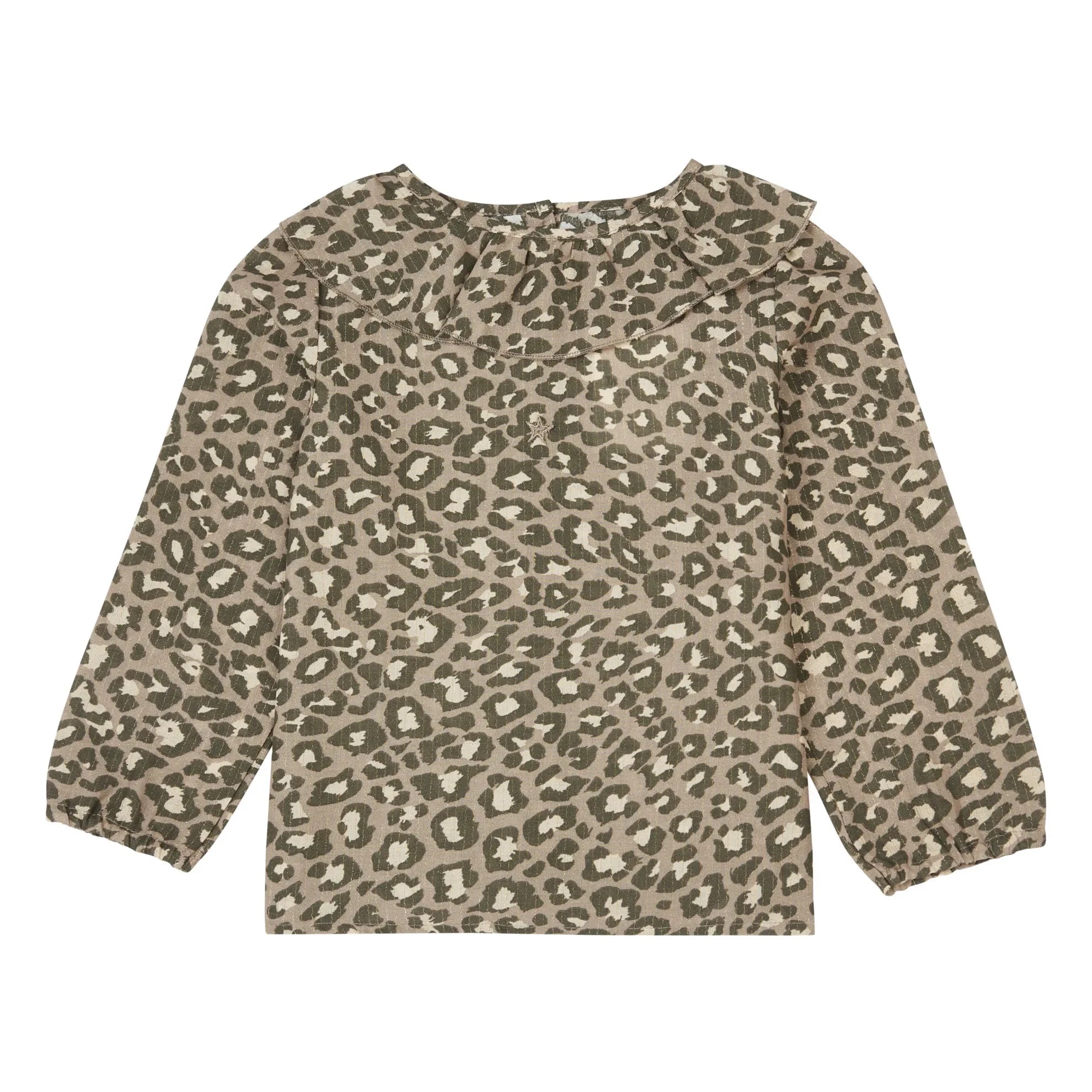 Tocoto Vintage - Leopar Desenli Fırfırlı Yaka Bluz | Kahverengi