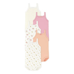 Petit Bateau - Pack of 5 Floral Patterned Sleeveless Bodysuits | White