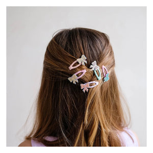 Mimi & Lula - Set of 5 Mini Glitter Bow Hair Clips | Pink