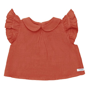 Donsje - Mimi Linen Blouse, Claudine Collar | Light Red