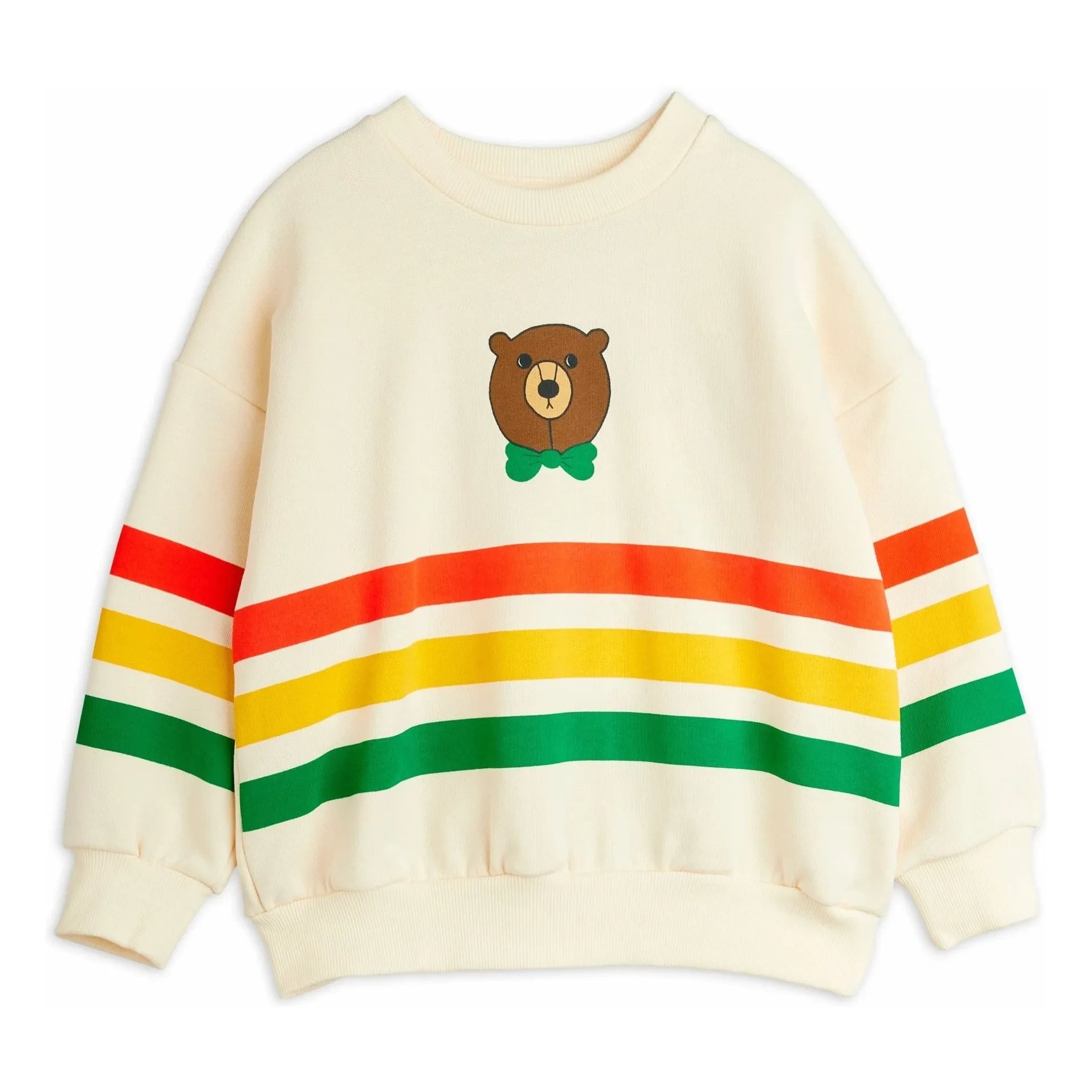 Mini Rodini - Çizgili Ayı Sweatshirt Organik Pamuk | Ecru