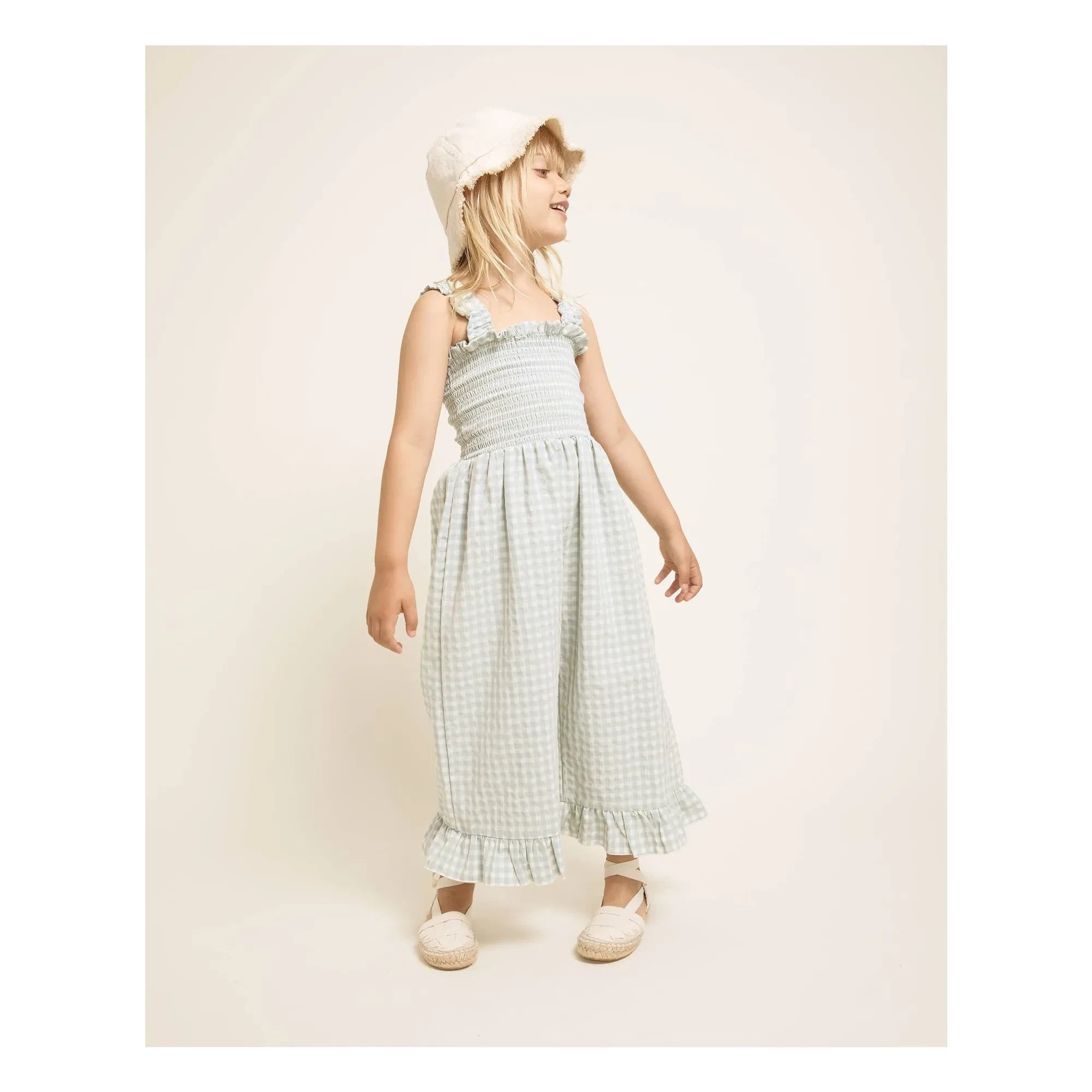 Búho - Vichy Seersucker Romper | Aqua