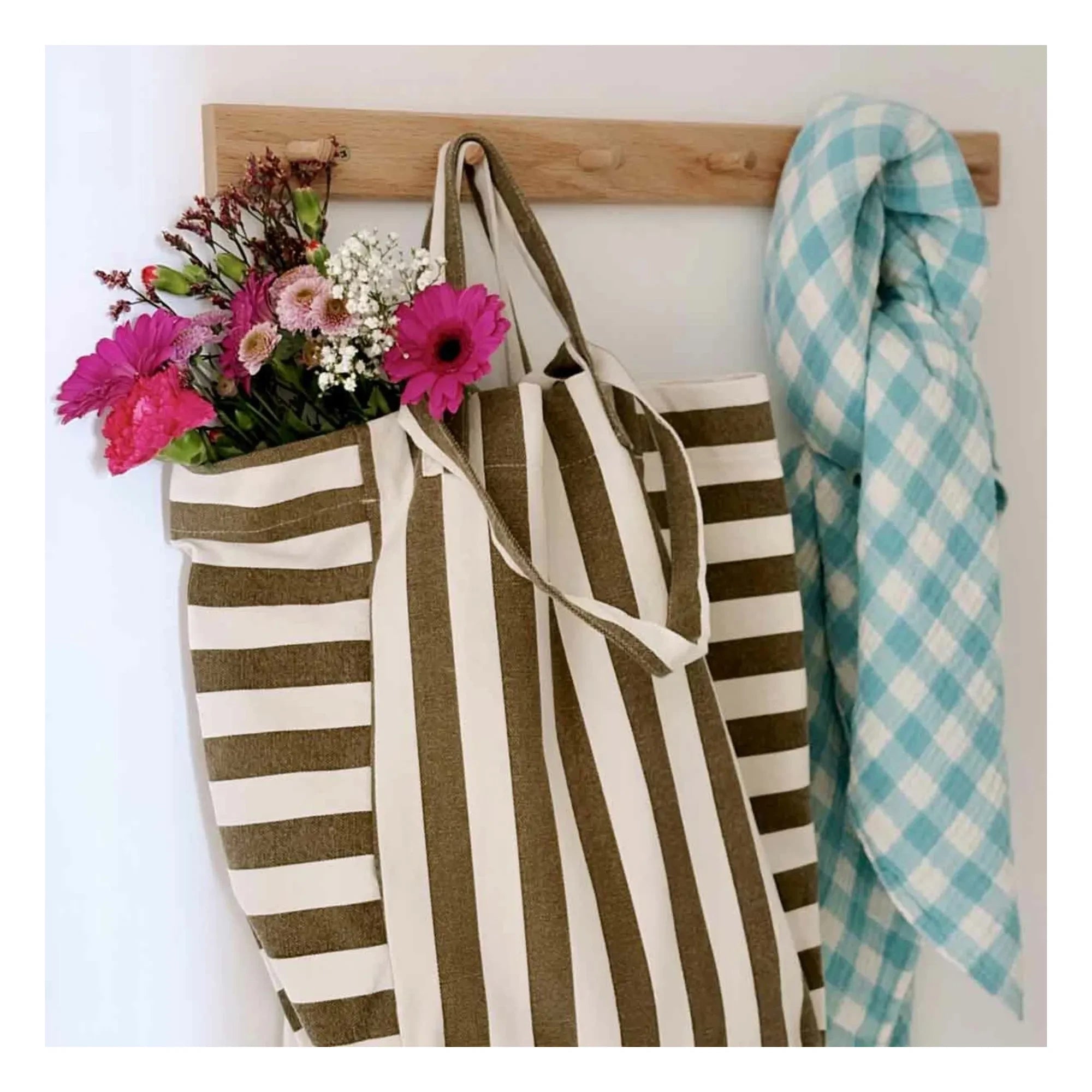 Rose in April - Elisabeth Striped Tote Bag | Olive