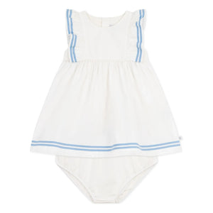 Petit Bateau - Organic Cotton Poplin Marine Dress and Romper Set | White