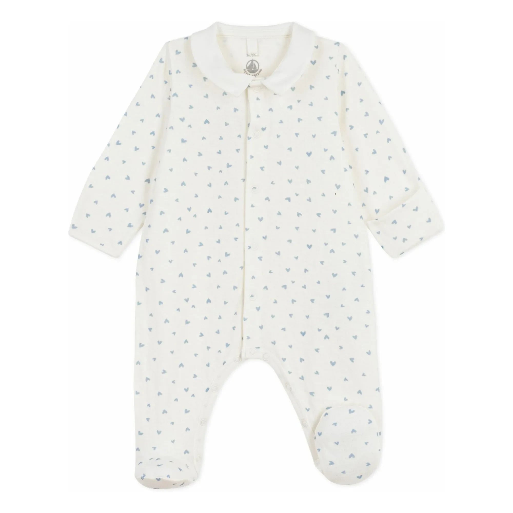 Petit Bateau - Heart Organic Velvet Pajama Sleepsuit | White