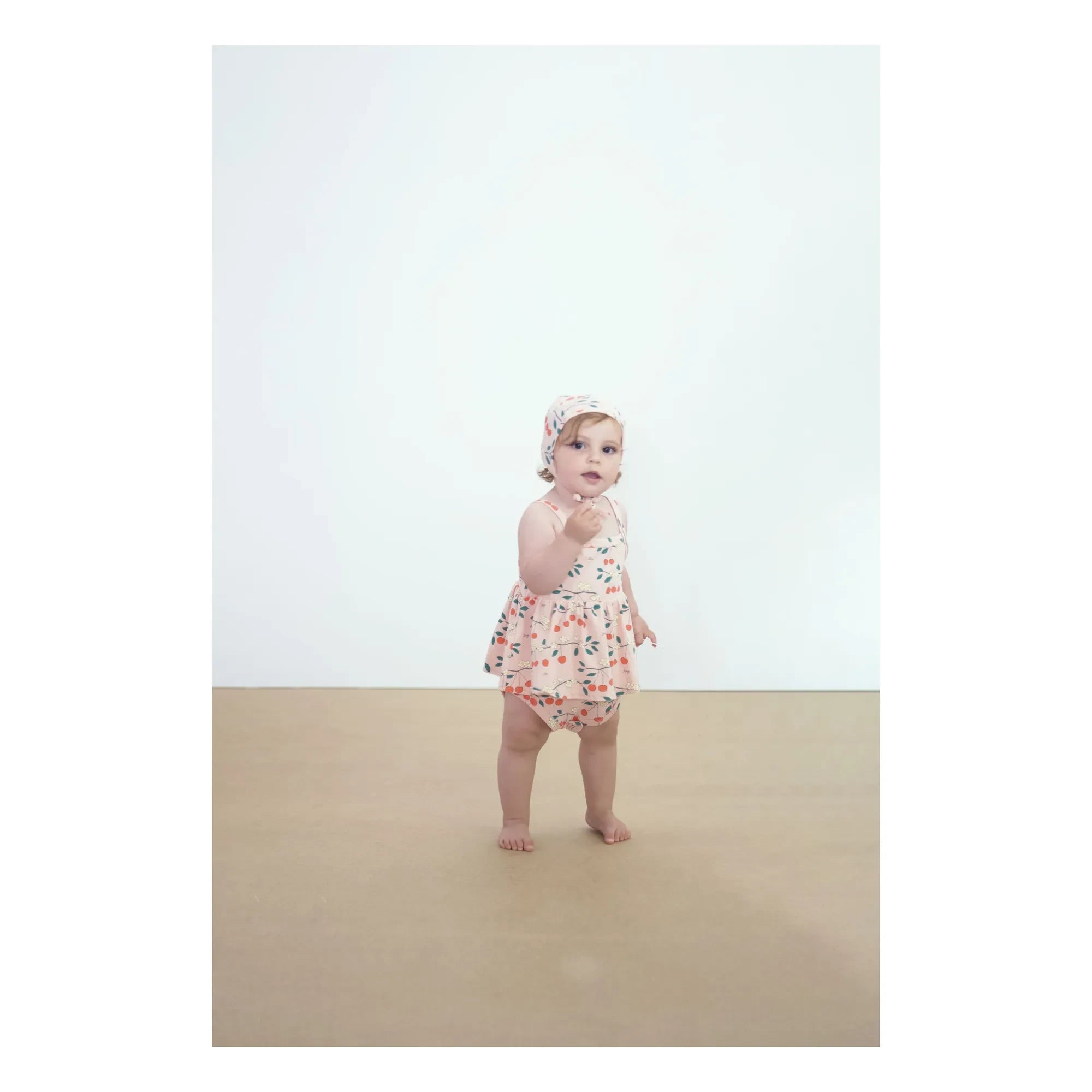 Tinycottons - Organic Cotton Cherry Ruffle Romper | Pink