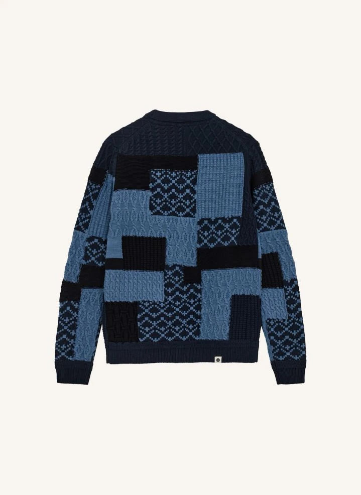Anerkjendt - Aksvend Patchwork Recycled Polyester Cardigan | Navy