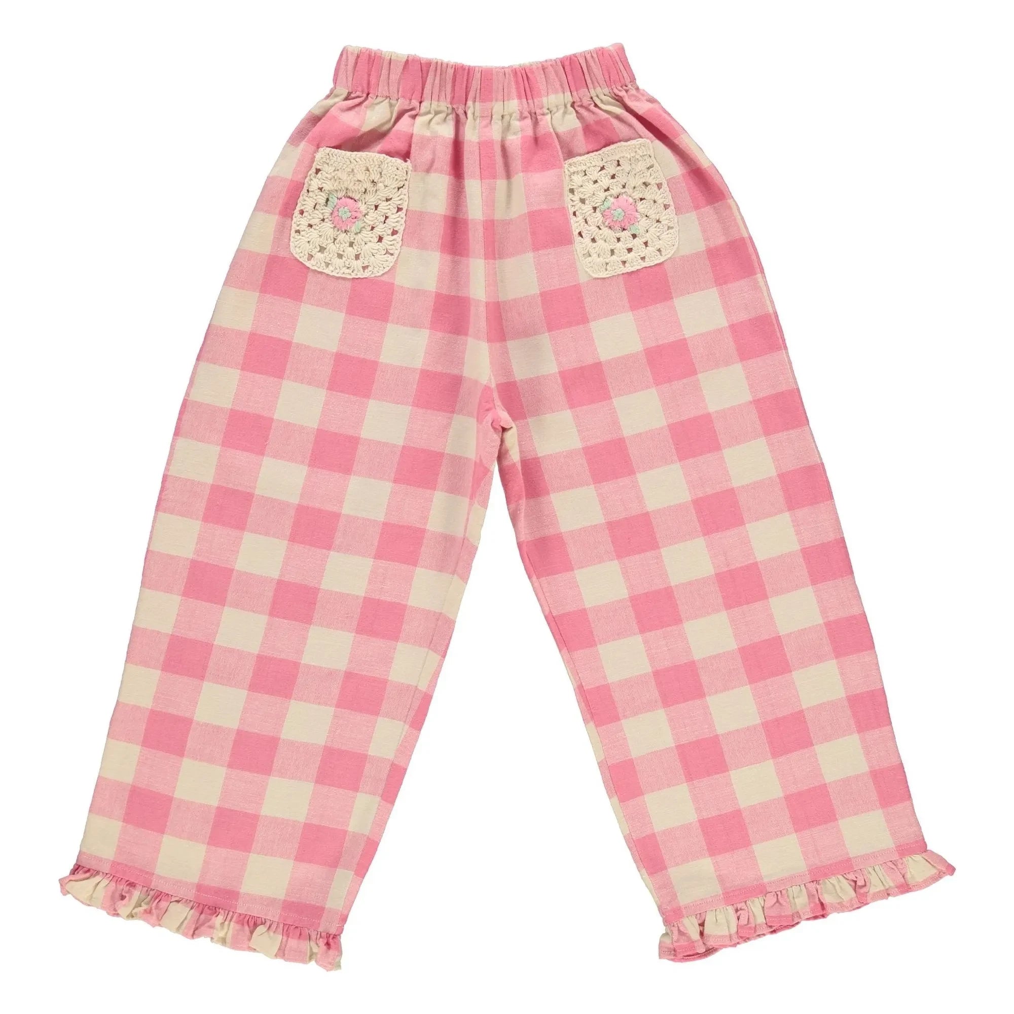 Bebe Organic - Anais Check Crochet Embroidered Trousers with Pockets | Pink