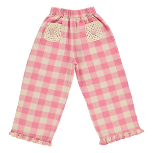 Bebe Organic - Anais Check Crochet Embroidered Trousers with Pockets | Pink