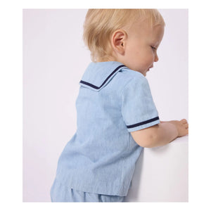 Petit Bateau - Chambray Top and Collar Set | Light Blue