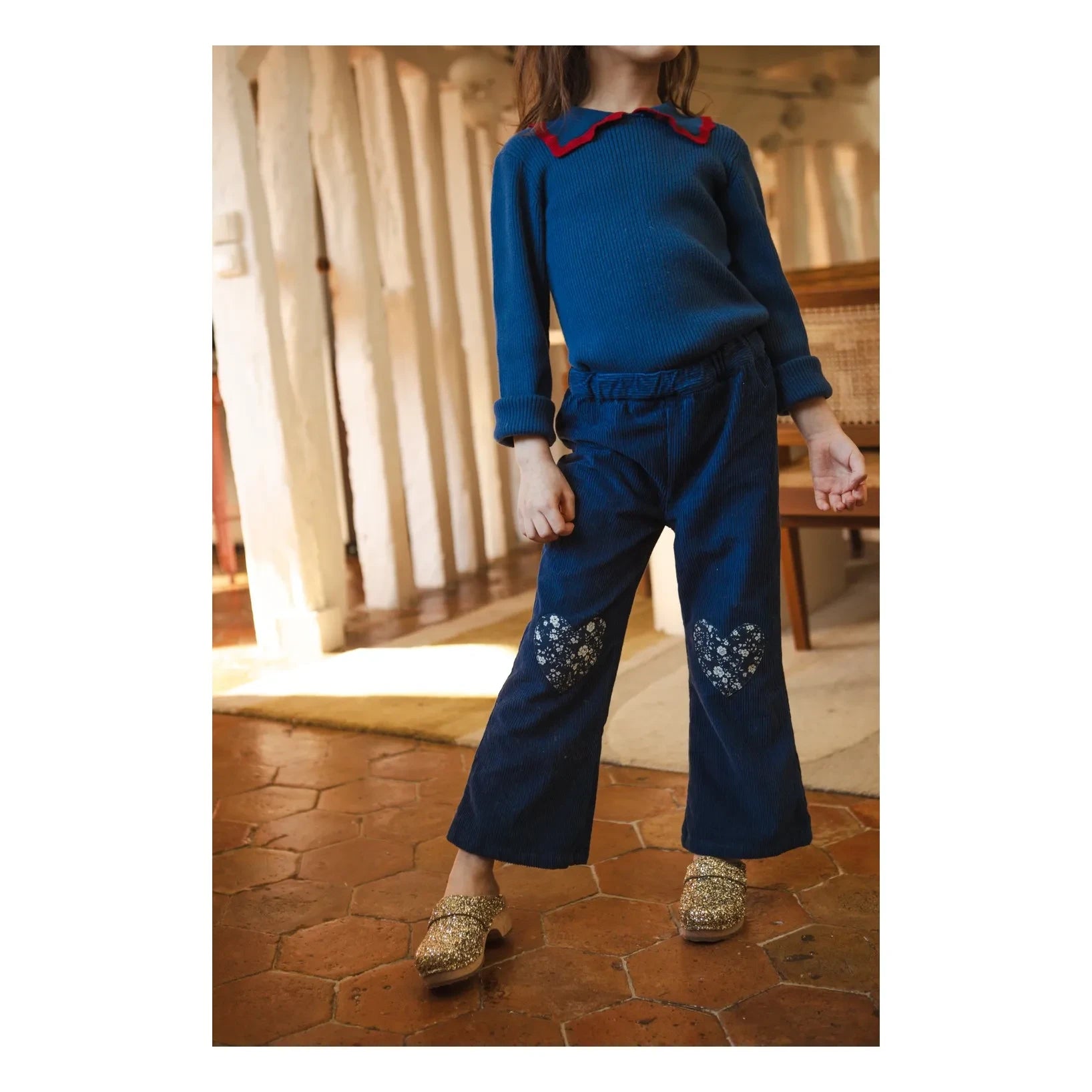 Louis Louise - Holly Kadife Kabartmalı Kalp Detaylı Pantolon | Lacivert