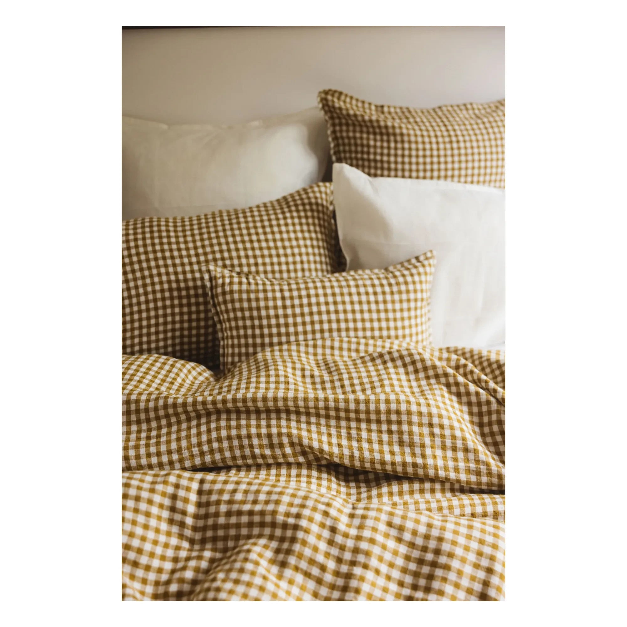 Gabrielle Paris - Gingham Washed Linen Duvet Cover | Yellow Curry