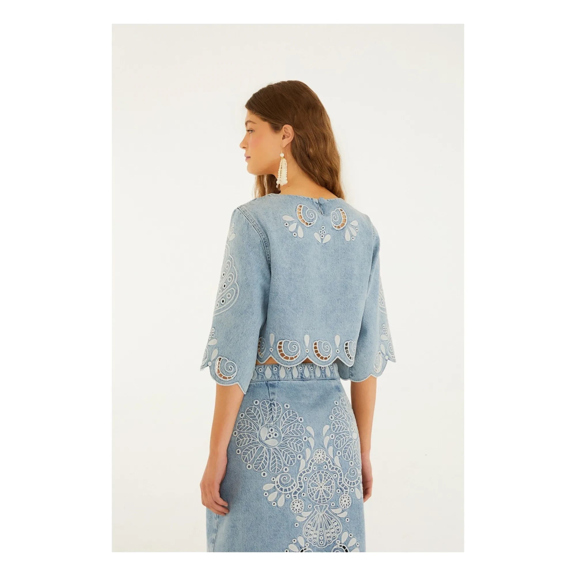 Farm Rio - Richelieux Blouse | Light Blue Denim