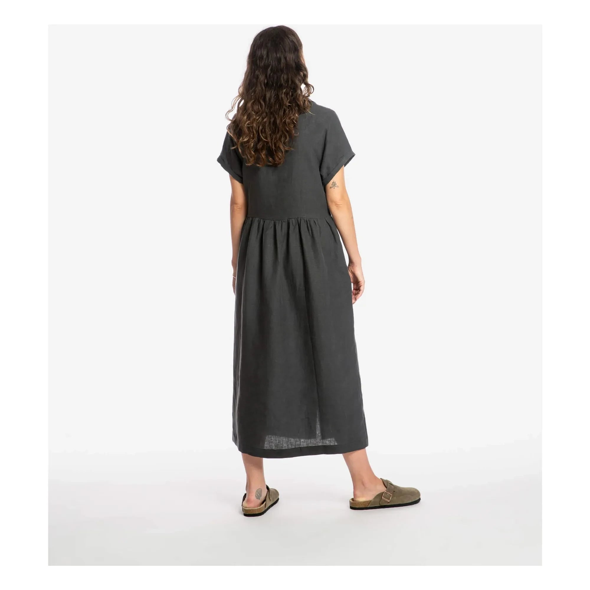 Matona - Linen Long Shirt Dress | Black