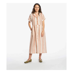 Matona - Striped Linen Midi Shirt Dress | Off White